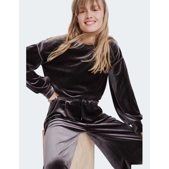 Madewel Velvet Balloon Sleeve Sweatshirtl Top Gunmetal Gray Large - Picture 13 of 14